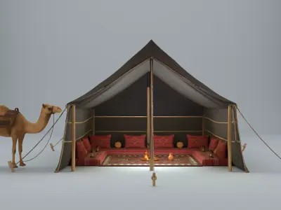Bedouin Desert Tent Majlis with Camel 3D model
