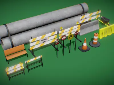 Road Assets for mobile game and AR app Low-poly 3D model