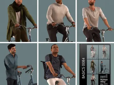 Set of 3D men on a bike 3D model