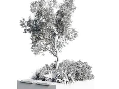 Urban Environment Urban Furniture Green Benches Plants and Tree 3D model