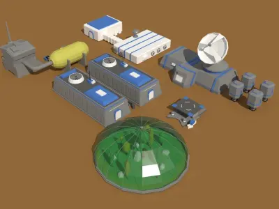 Low Poly Scifi Space Colony Pack Low-poly 3D model