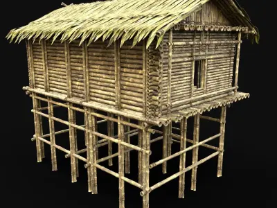 BAMBOO SHELTER HOUSE TREE JUNGLE HUT SURVIVAL CASTAWAY CABIN AAA Low-poly 3D model