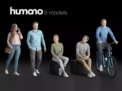 Humano 5-Pack - CASUAL - STREET - PEOPLE - 5x 3D models 02A