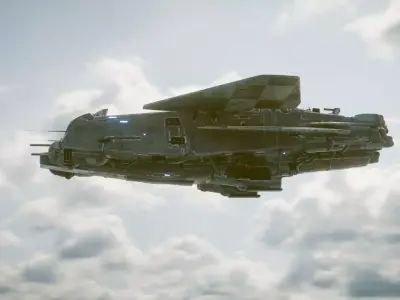 SpaceShip in Clouds Animated Low-poly 3D model