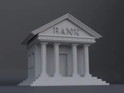 Bank Building Low-poly 3D model 3