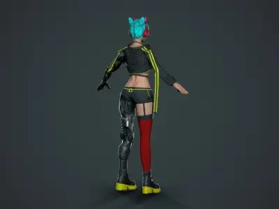 Cyberpunk Sniper Girl - Game Ready Low-poly 3D model