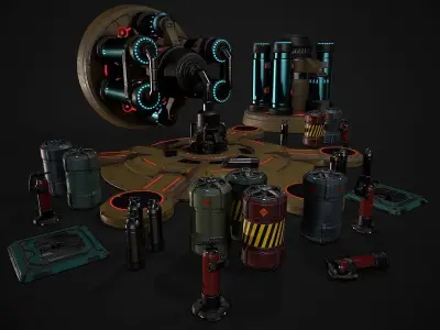  Game sci-fi asset pack Low-poly 3D model