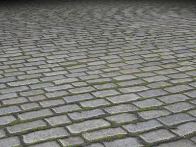 Cobblestone road with bricks Low-poly 3D model