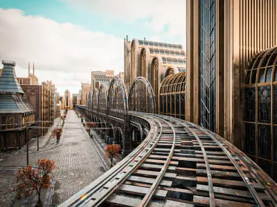 TRAIN BRIDGE MODULAR ART DECO STEAMPUNK Low-poly 3D model