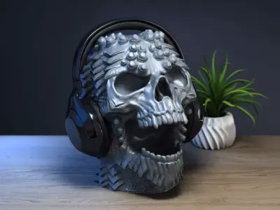 Robot Skull Headphone Stand Cyborg Headset Stand 3D print model purchase