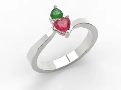 classic simple Ring with 2 heart-cutting gems 210614 R 3D print model