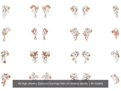 49 High Jewelry Diamond Earrings 3dm stl renders details  3D Model Pack