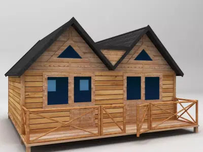 Wooden House Large low poly Low-poly 3D model