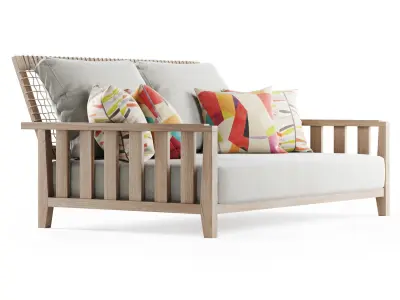 Double wooden garden sofa 3D model