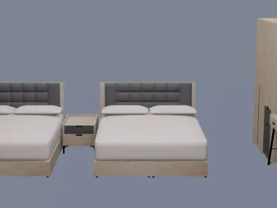 A Twin Bed Room - Light Wood 3D model