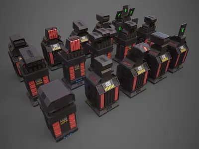 Sci-Fi Console Collection Low-poly 3D model