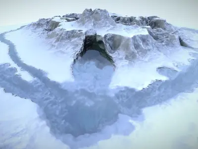 Winter Snow Environment 1 With Frozen Lakes And Mountains  Low-poly 3D model