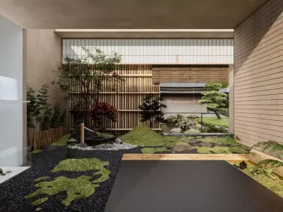Japanese Modern - style Courtyard Landscape Design 3D model