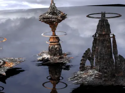Cyberpunk Scorched Earth city skyscrapers Low-poly 3D model