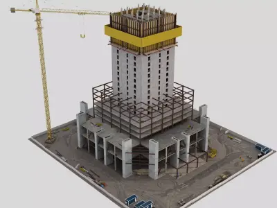 High Rise Construction Tower Crane Core 3D Model Low-poly 3D model