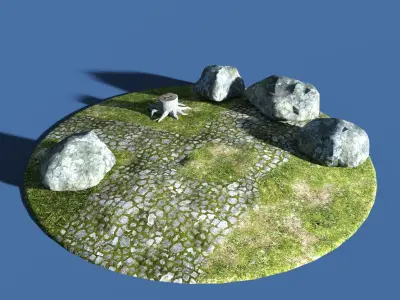 stone trunk and grass 3D model