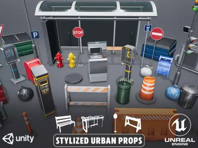 Stylized Urban Props Low-poly 3D model