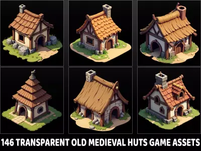 146 Transparent Old Medieval Huts Game Assets Texture