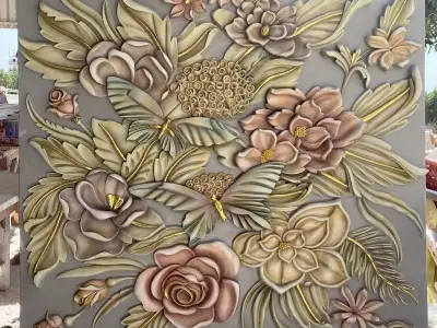 Modern floral Relief Panel Wall Decor Set STL Mural CNC 336 3D model