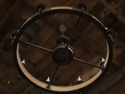Wooden Candle Chandelier 3D model