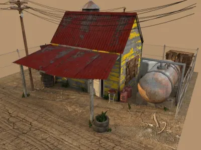 Old Gas Station Low Poly 3D model