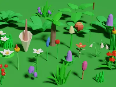Plant Set Lowpoly Style Low-poly 3D model