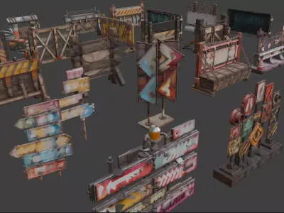 Post Apocalyptic Signage and Barricades Pack 3D model