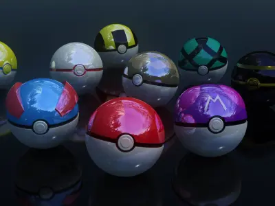 Collection Pokeball three pokemon balls Low-poly 3D model