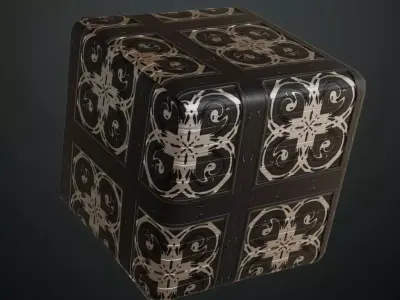 Ornamental Carved Dark Wood Panel PBR Seamless Texture