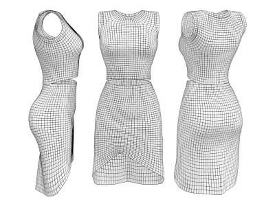 Tulip Skirt And Sleeveless High Round Neck Crop Top Outfit Low-poly 3D model