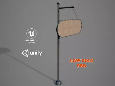 Signboard metal pole with sign Low-poly 3D model