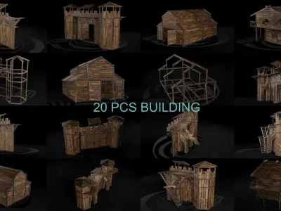 AAA Wooden Enterable Medieval Primal Hut Collection 03 R 3D Model Pack