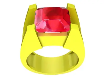 Bold Square Cut Gemstone Ring with Modern Architectural Des 4463 3D print model