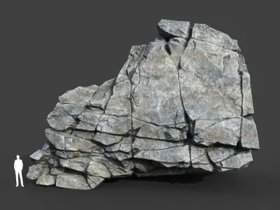 Low poly Gray Cracked Modular Rock 220112 Low-poly 3D model