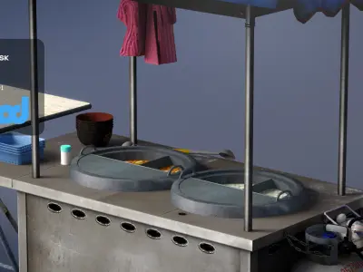 Street Vendor Noodles and Meat Ball Soup 3D model