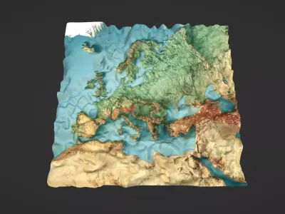 Europe Map Topography Low-poly 3D model
