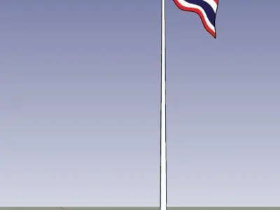 Thailand flag - pole height 15 meters 3D model
