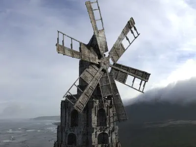Windmill City With Bridges 3D model