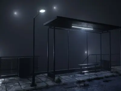 atmospheric bus stop scene Low-poly 3D model
