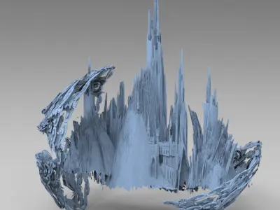 Fantasy underworld mountain city 3D model