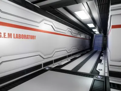 Sci Fi Laboratory Hallway Corridor Low-poly 3D model