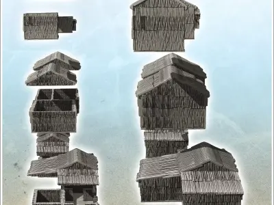 Set of seven tropical wooden huts 13 - Pirate Jungle Island Beac 3D print model