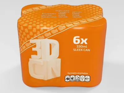 6 Pack 330ml Sleek shrinkwrapped beverage cans 3D model