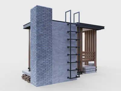 Gazebo with summer kitchen and multi-level roof 3D model