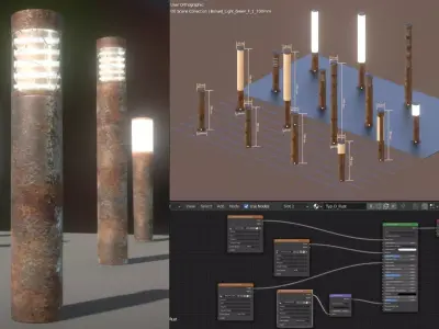 Bollard Light Type D F L N O Rusted Version Low-poly 3D model